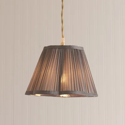 The Range Loralei Small Pleated Dark Faux Silk Scallop Lamp Shade with LED Bulb - Grey