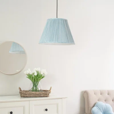 The Range Laurenne Large Tapered Pinstripe Pleated Lamp Shade with LED Bulb - Blue