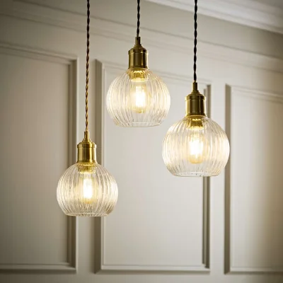 The Range Maddison Set of 3 Small Clear Ribbed Glass Globe Easy Fit Lamp Shades - Clear / No - Clear