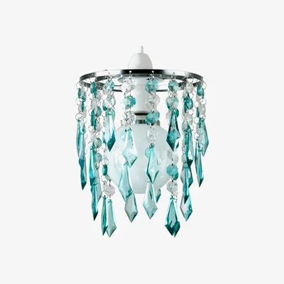 The Range Ceiling Pendant Light Shade With Teal And Clear Acrylic Jewel Effect Droplets - Silver