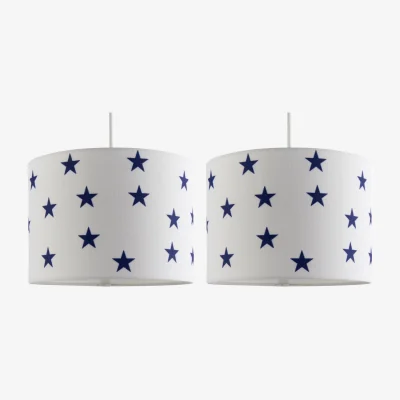 The Range Set Of 2 Navy Stars Easy Fit Fabric Pendant Shades - White With Blue Stars Digital Print