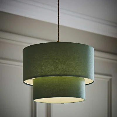 The Range Jodie Two Tier Linen Ceiling Drum Lamp Shade - Sage Green / 0.42kg