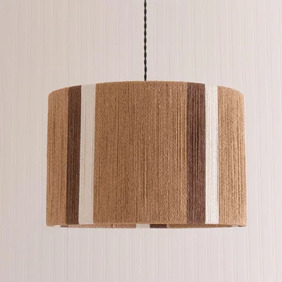 The Range Erica Stripe Pattern Rattan Wicker Drum Ceiling Lamp Shade - Natural