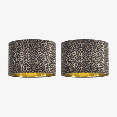 The Range Set Of 2 Leopard Easy Fit Fabric Pendant Shades - Leopard Print Velvet With Gold Inner Detail