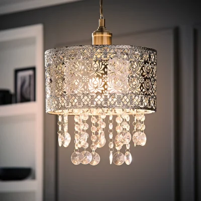 The Range Enna Silver Easy Fit Moroccan Pendant Shade With Acrylic Jewel Droplets - Silver