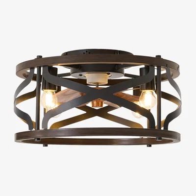The Range Livingandhome RGB Cylindrical Lampshade Fan Light with Remote Control - Dark Wood Colour + Black
