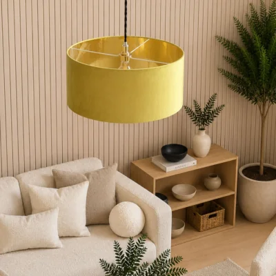 The Range CGC MILANO Mustard Yellow & Gold Oversized Velvet Drum Lamp Shade - Mustard Yellow & Gold