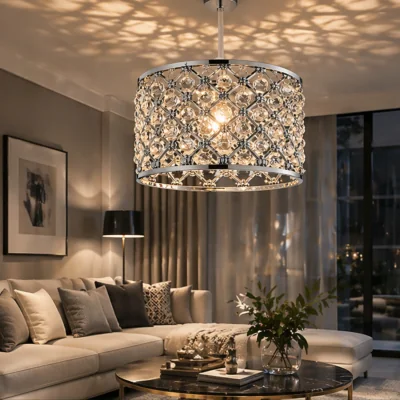 The Range Chrome Crystal Droplet Easy-Fit Ceiling Lamp Shade by Voltico - Metallic Silver