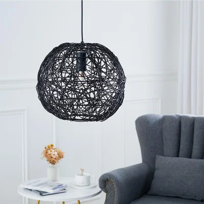 The Range Natural Wicker Hanging Pendant Celling Light With Rattan Weaving Lampshade - Black