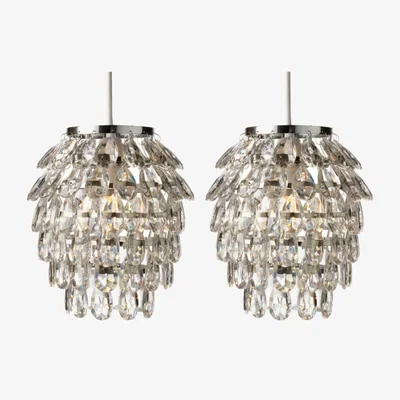 The Range Set Of 2 Pineapple Easy Fit Jewelled Pendant Shades - Clear Acrylic With Polished Chrome Plate Detail
