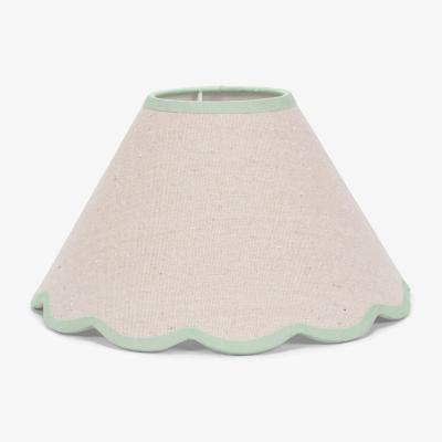 The Range Florie Natural Linen Large Tapered Scallop Pastel Trim Lamp Shade LED Bulb - Green