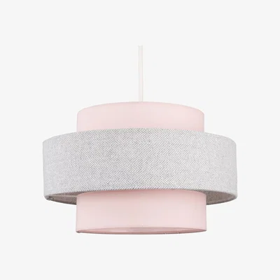 The Range Cylinder Ceiling Pendant Light Shade In Pink And Grey Herringbone Finish - Pink