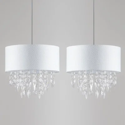 The Range Set Of 2 Fiji White Fleck Jewelled Easy Fit 40cm Pendant Shades - White