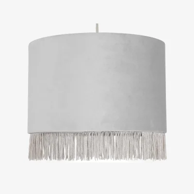 The Range Fringed Silvery Grey 23cm Fringed Velvet Pendant Shade - Silver