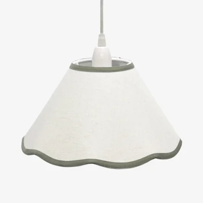 The Range Libby Easy Fit Fabric Pendant Shade - White Linen With Sage Green Cotton Detail