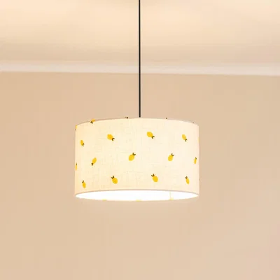 The Range Brae Medium Natural Fabric Lemon Drum Lamp Shade with Bulb - Neutral