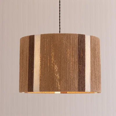 The Range Erica Stripe Pattern Rattan Wicker Drum Ceiling Lamp Shade and LED Bulb - Natural