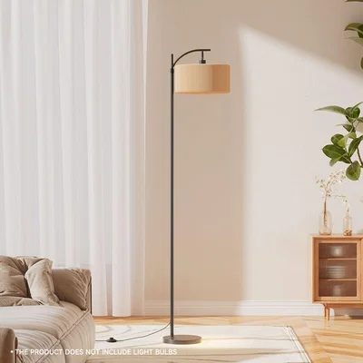 The Range Vintage Rattan Lampshade Floor Lamp - Black