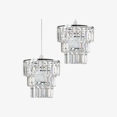 The Range Pair Of Modern 3 Tier Clear Jewel Effect Droplets Ceiling Pendant Light Shades - Silver