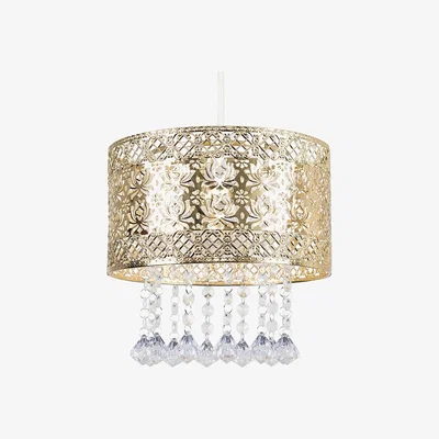 The Range Modern Intricate Pattern Gold Ceiling Pendant Light Shade With Jewel Droplets - Gold