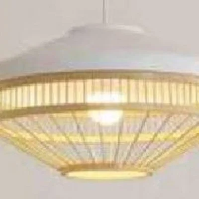 The Range Bamboo and Metal Diner Pendant  - White