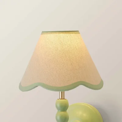 The Range Florie Natural Linen Tapered Scalloped Pastel Trim Mini Lamp Shade - Linen / No - Sage Green