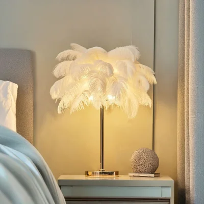 The Range Modern White Feather Lampshade Table Lamp Fixtures Decor - White