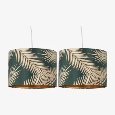 The Range Set Of 2 Tropica Dark Green With Gold 25cm Pendant Or Lamp Shades - Green