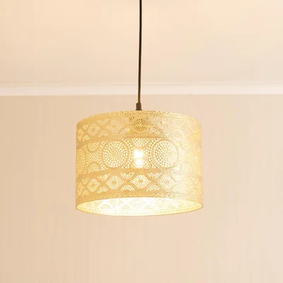The Range Casablanca Gold Easy Fit Metal Drum Lamp Shade with LED Bulb - Gold