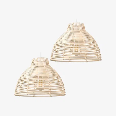 The Range Pair Of Lobster Wicker Rattan Cream Ceiling Pendant Light Shades - Cream