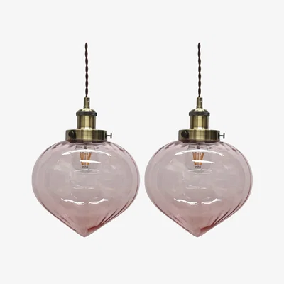 The Range Set Of 2 Layla Pink Glass Easy Fit Pendant Shades Brass Detail - Blush Pink