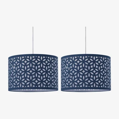 The Range Set Of 2 Navy Blue Laser Cut 25cm Pendant Lightshades - Blue
