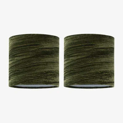 The Range Set Of 2 Green Crushed Velvet 15.5cm Table Lamp Shades - Dark Green