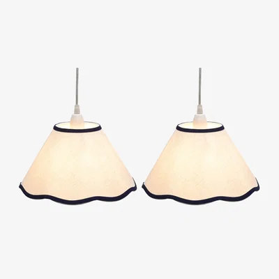The Range Set Of 2 Libby Easy Fit Fabric Pendant Shades - White Linen With Navy Blue Cotton Detail