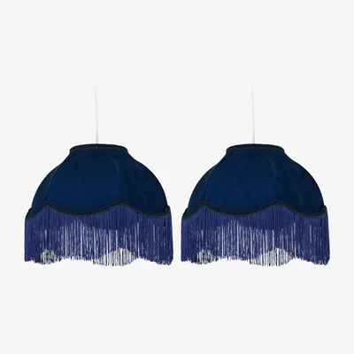 The Range Set Of 2 Fringe Easy Fit Fabric Pendant Shades - Navy Velvet