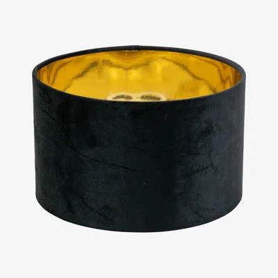 The Range Reni Small Black Velvet and Metallic Gold Ceiling Lamp Shade and Bulb - Black