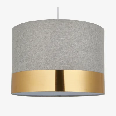 The Range Amara Easy Fit Fabric Pendant Shade - Grey Cotton With Brushed Gold Plastic Detail