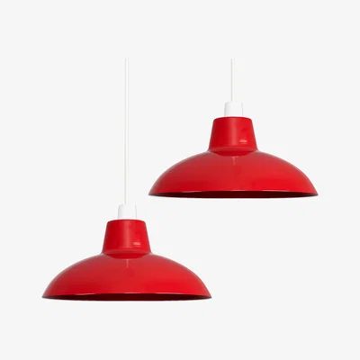 The Range Pair Of Retro Style Red Metal Easy Fit Ceiling Pendant Light Shades - Red