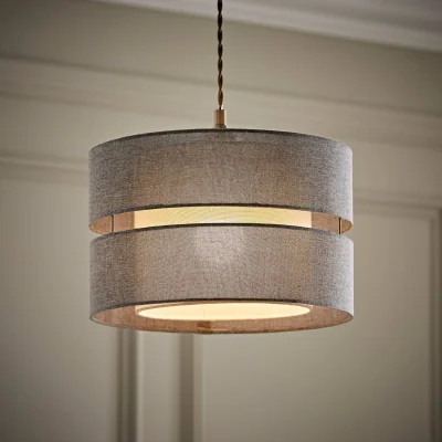 The Range Sophia 2 Tier Linen Drum Ceiling Lamp Shade - Grey / 0.49kg