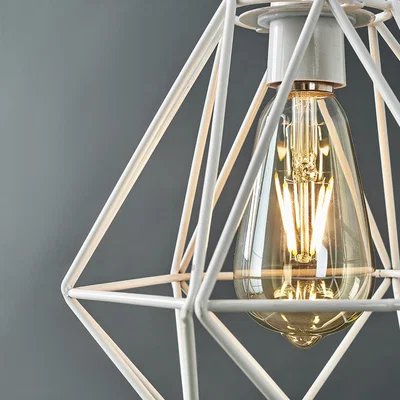 The Range Pair Of Modern Geometric White Metal Basket Cage Ceiling Pendant Light Shades - White