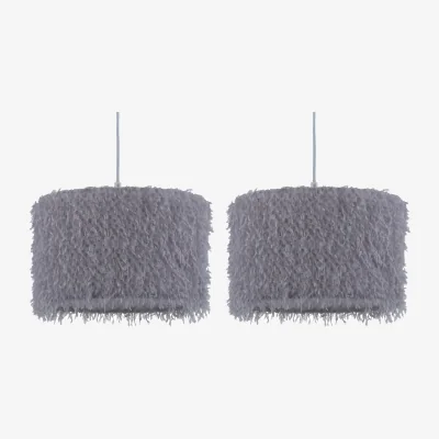 The Range Set Of 2 Rogers Easy Fit Fabric Pendant Shades - Grey Shaggy Fabric