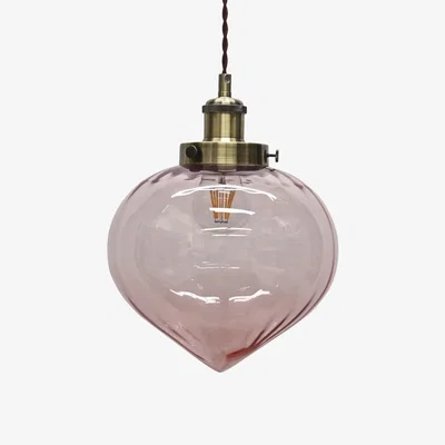 The Range Layla Easy Fit Glass Pendant Shade - Clear Pink Glass With Antique Brass Plate Detail