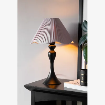 Rockett St George Curved Table Lamp With Pink Pleated Lampshade
