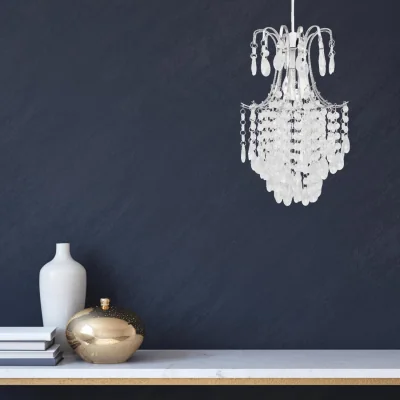The Range Set Of 2 Lucia Easy Fit Jewelled Pendant Shades - Clear Acrylic With Polished Chrome Plate Detail