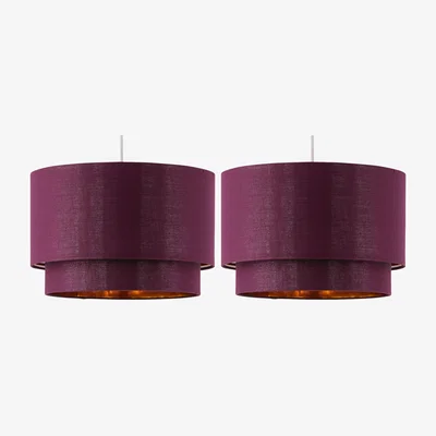 The Range Set Of 2 Kozy Easy Fit Fabric Pendant Shades - Burgundy Cotton With Gold Inner Detail