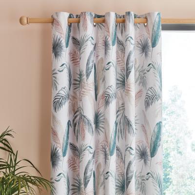 Dunelm Palm Leaf Teal Eyelet Curtains White, Blue and Pink