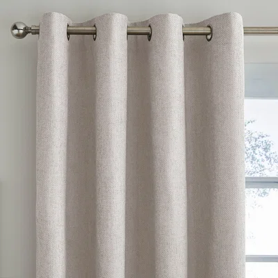 Dunelm Ensley Chenille Thermal Sandstone Eyelet Curtains Beige