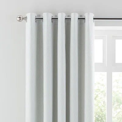 Dunelm Khai Stripe Grey Blackout Eyelet Curtains Grey