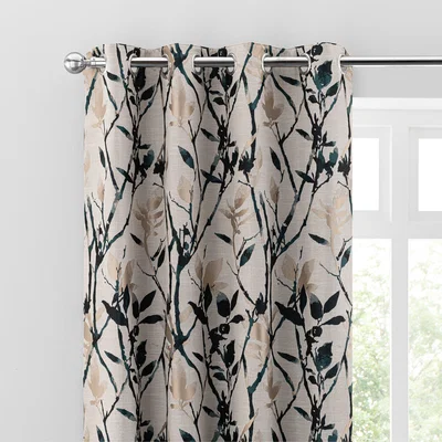 Dunelm Zen Blackout Thermal Peacock Eyelet Door Curtains Green/Beige