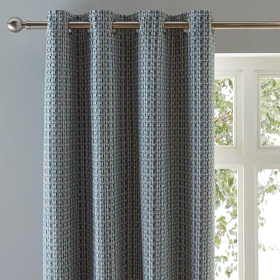 Dunelm Ryder Check Blue Eyelet Curtains Blue